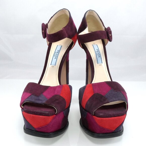 NIB$990 Collection Prada Patchwork d’Orsay Ankle Strap Platform Heels Vintage 37 - Picture 4 of 16